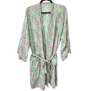 Mahogany Women's Giraffe Floral Print Robe Green Pink Size M 100% Cotton‎